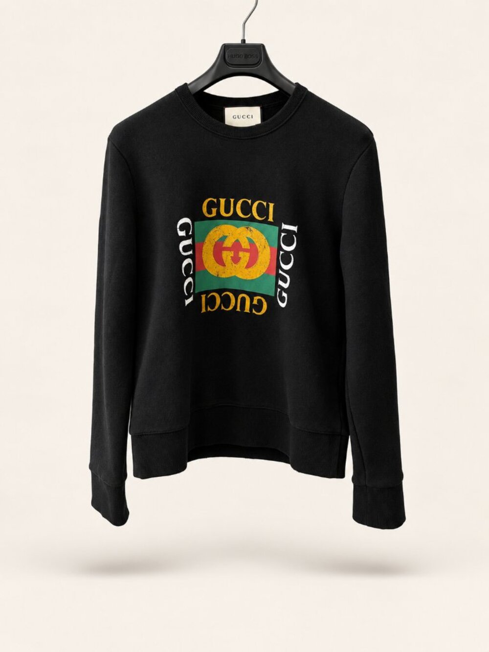 GUCCI | Authentic Black Cotton Jersey Crewneck Sweatshirt with logo